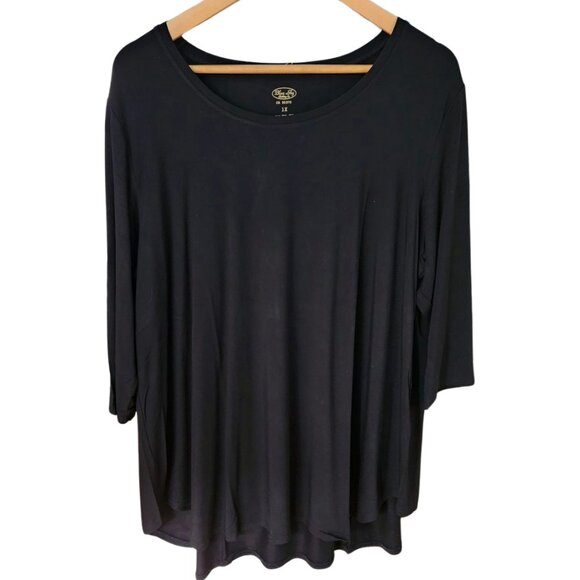 Blue Sky Plus Size Black 3/4 Sleeves Tunic with Crew Neck  Soft Jersey. Size 1X - Picture 1 of 9